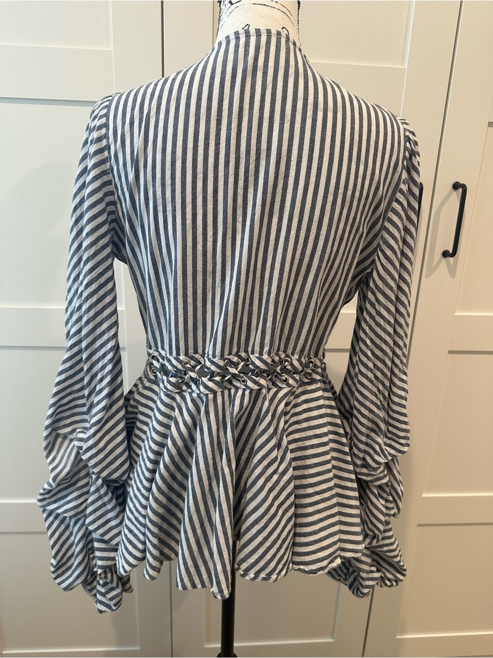 VENUS Navy & White Striped V-Neck Peplum Blouse FITS LIKE A 6 - Picture 10 of 13